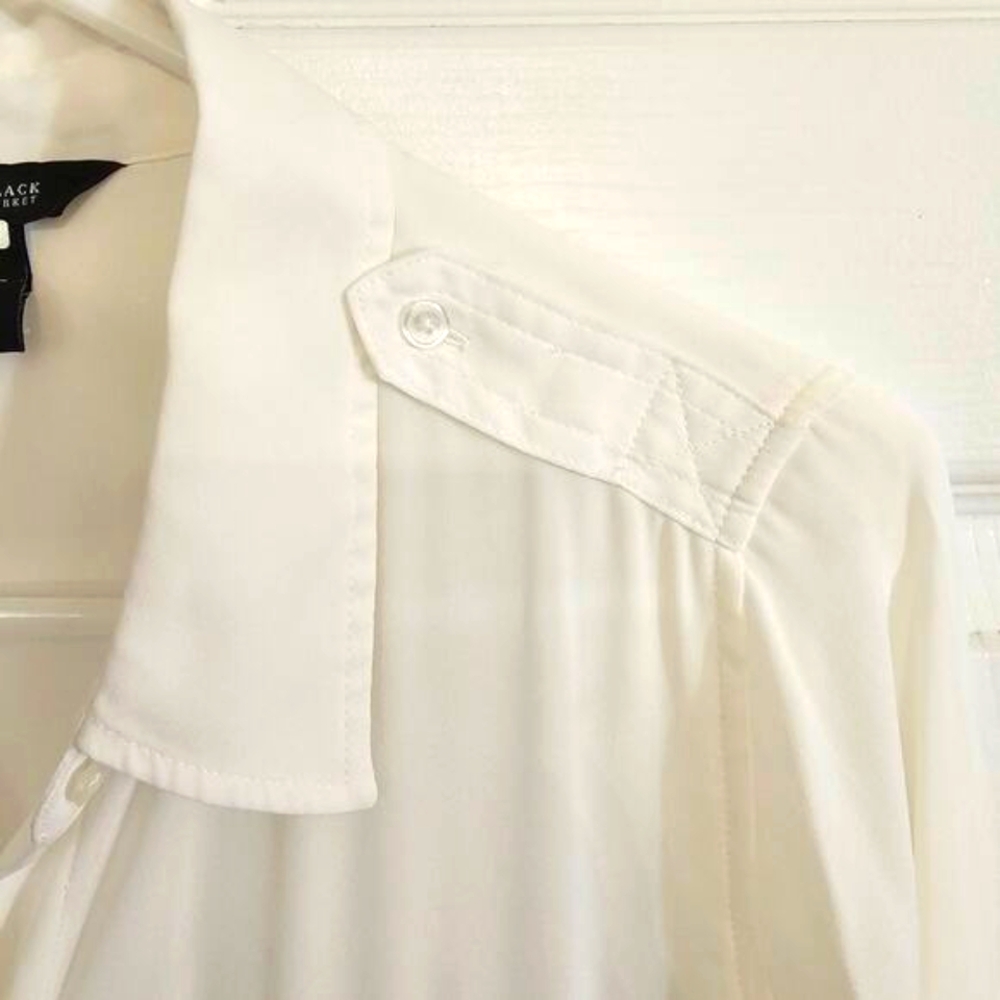 White House Black Market White High Low Tunic Blouse 10 Buttons Office Pockets - Picture 5 of 10